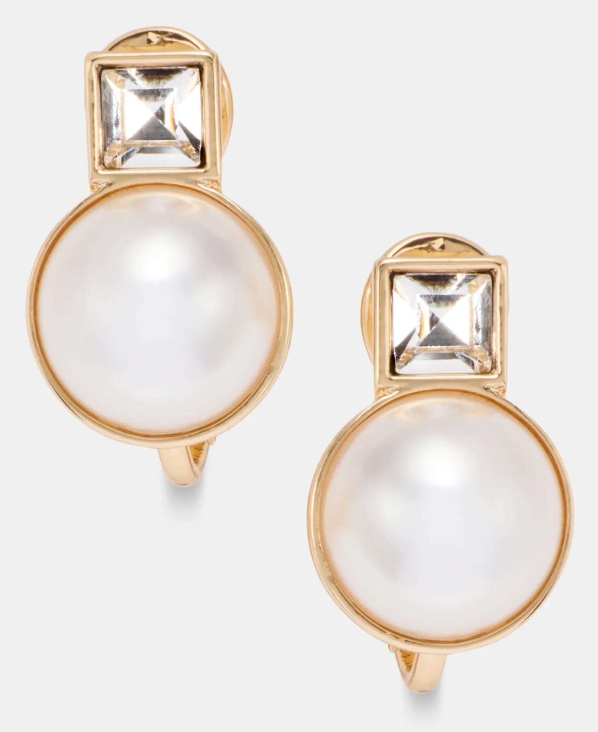 Crystal & Faux Pearl Gold-Tone Princess Cut Button Earrings by Anne Klein
