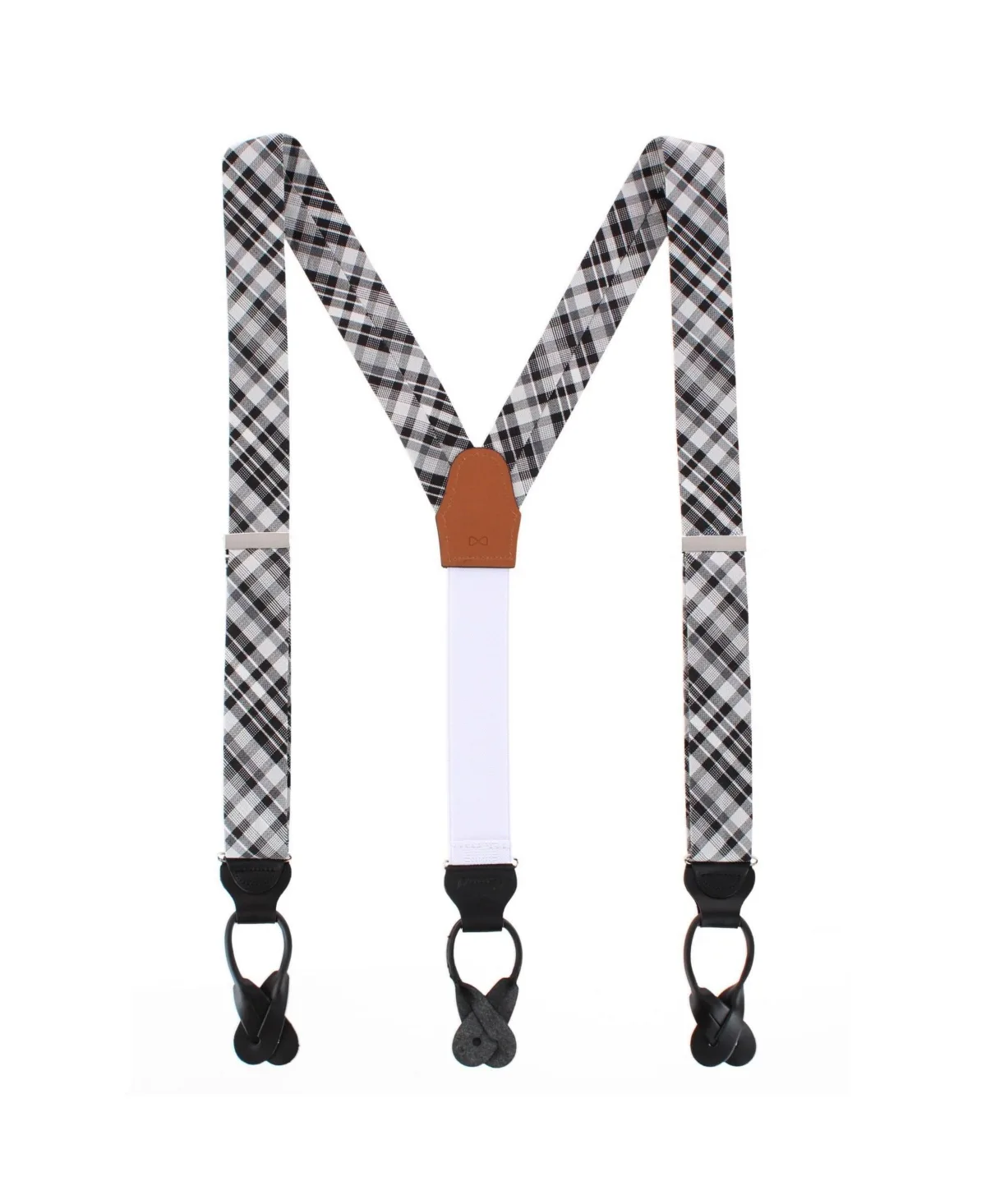 Zeno Black and White Patterned Wool Blend Button End Suspenders by Trafalgar