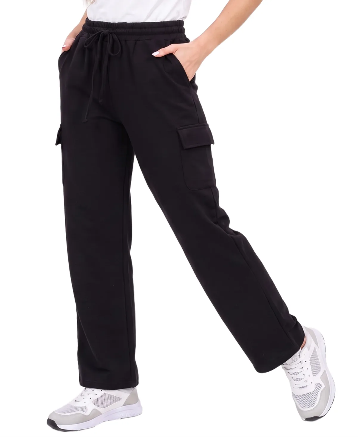 Wide Leg Cargo Fleece Pants by Ny Collection