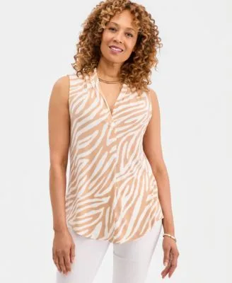 Printed Sleeveless V Neck Knit Top by JM Collection