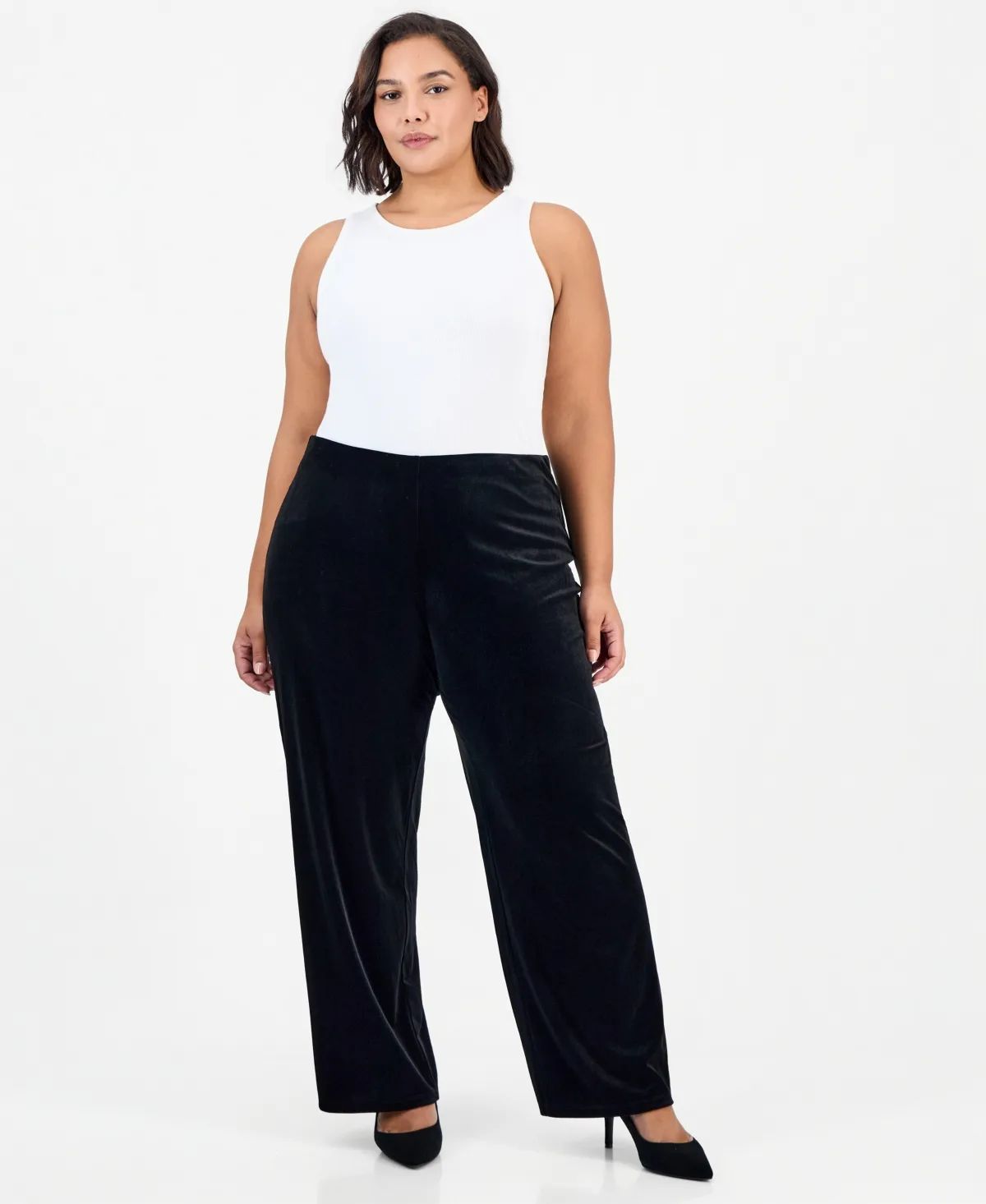 Essentials Velvet Wide-Leg Pull-On Pants by Anne Klein