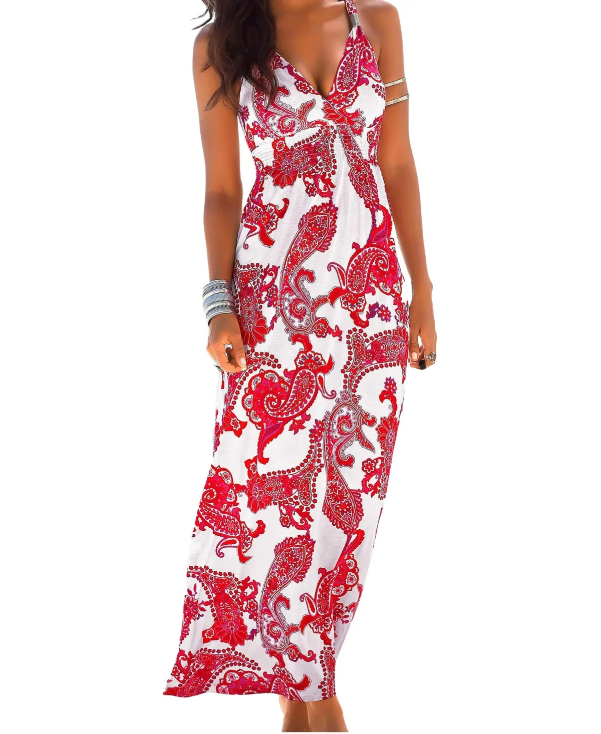 Printed Empire-Waist Sleeveless Maxi Dress