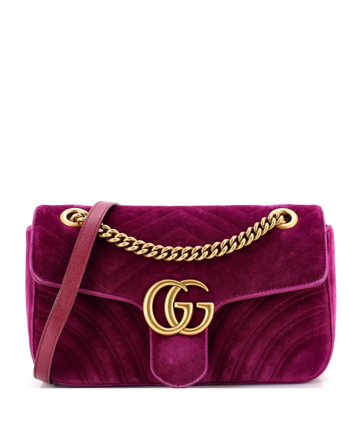 Pre-Owned Gucci Small Gg Marmont Flap Bag Matelasse Velvet by Gucci