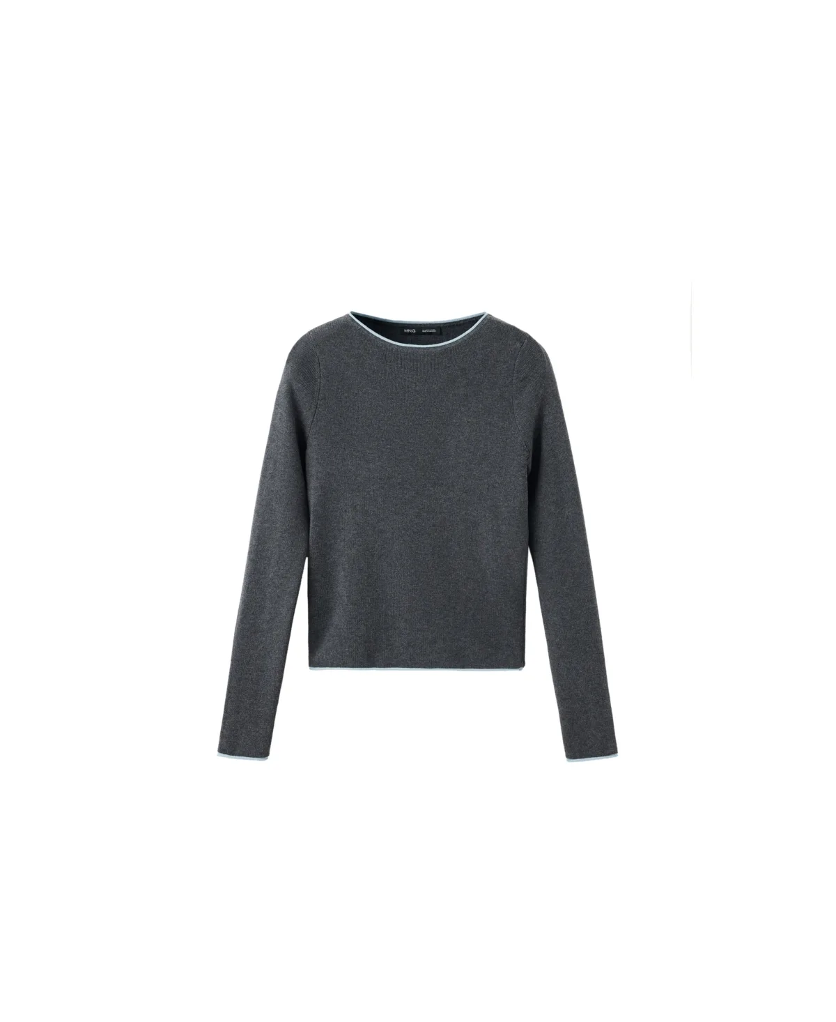 Ribbed-Knit Contrast-Trim Crewneck Long-Sleeve Sweater by Mango