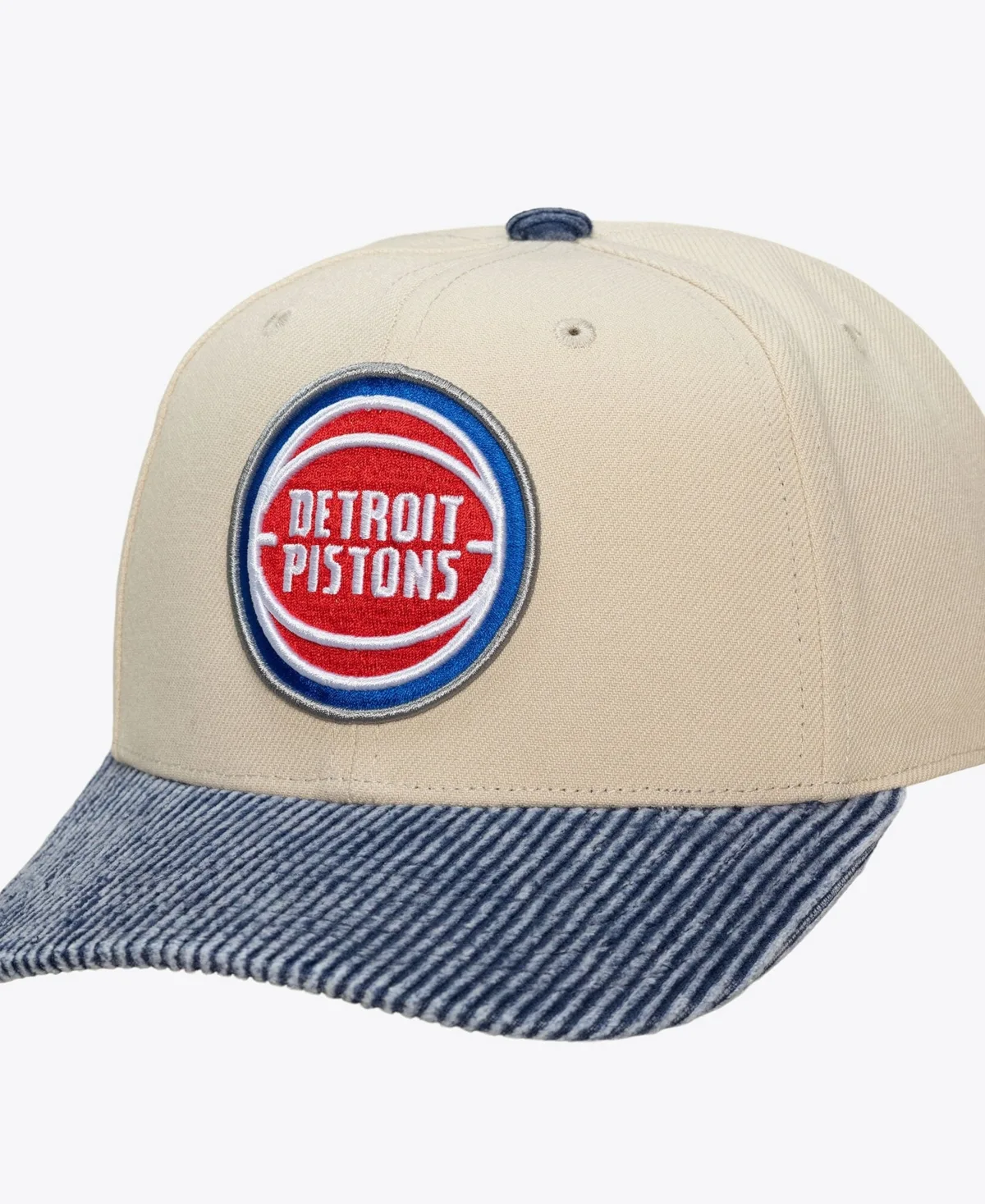 Detroit Pistons Washed Corduroy Pro Crown Snapback Hat by Mitchell & Ness