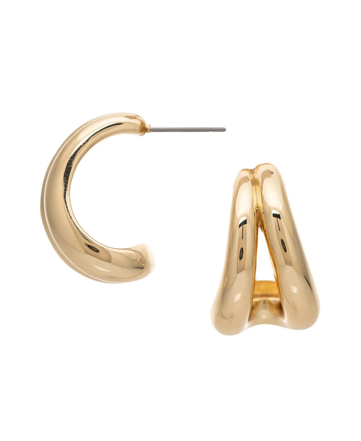 Gold-Tone Double-Hoop Polished Puff Hoop Earrings