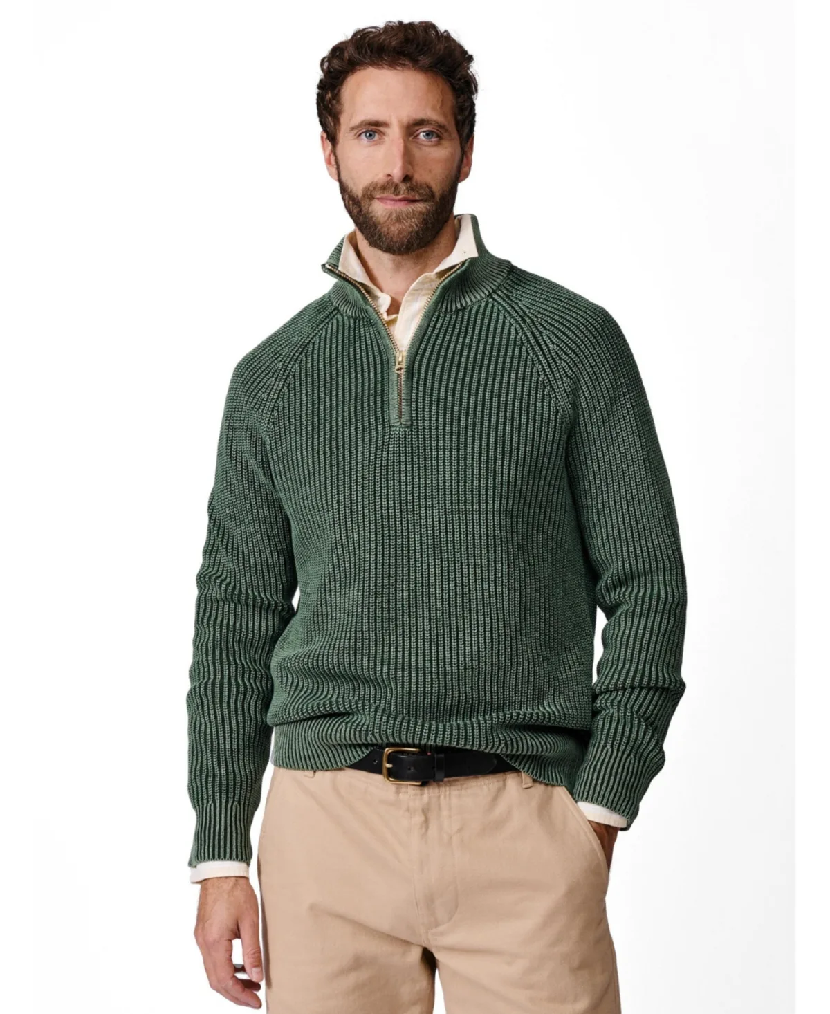 Martin Quarter-Zip Ribbed-Knit Sweater by Aubin