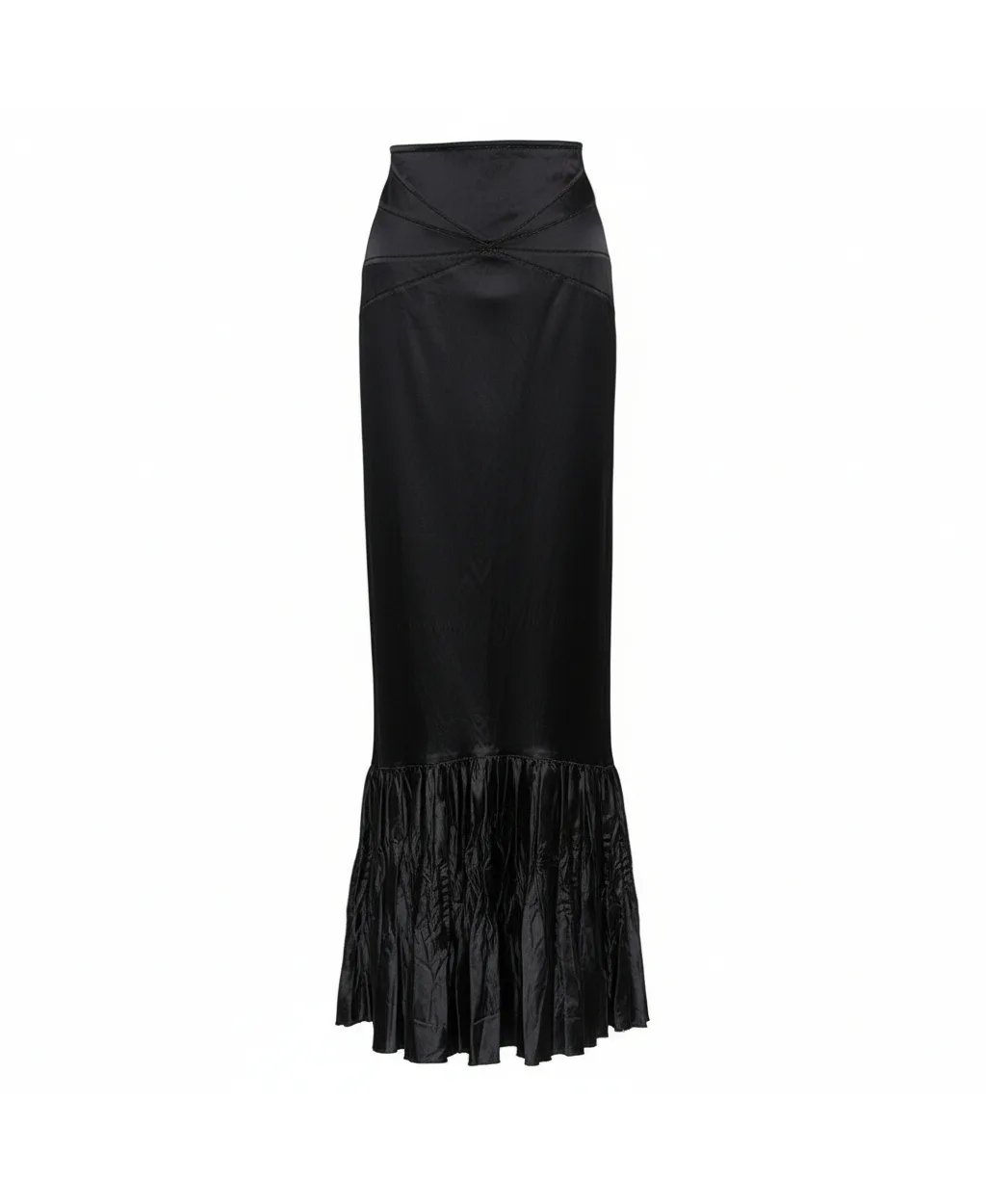 Pre-Owned Satin Ruffle Hem Detail Maxi Skirt