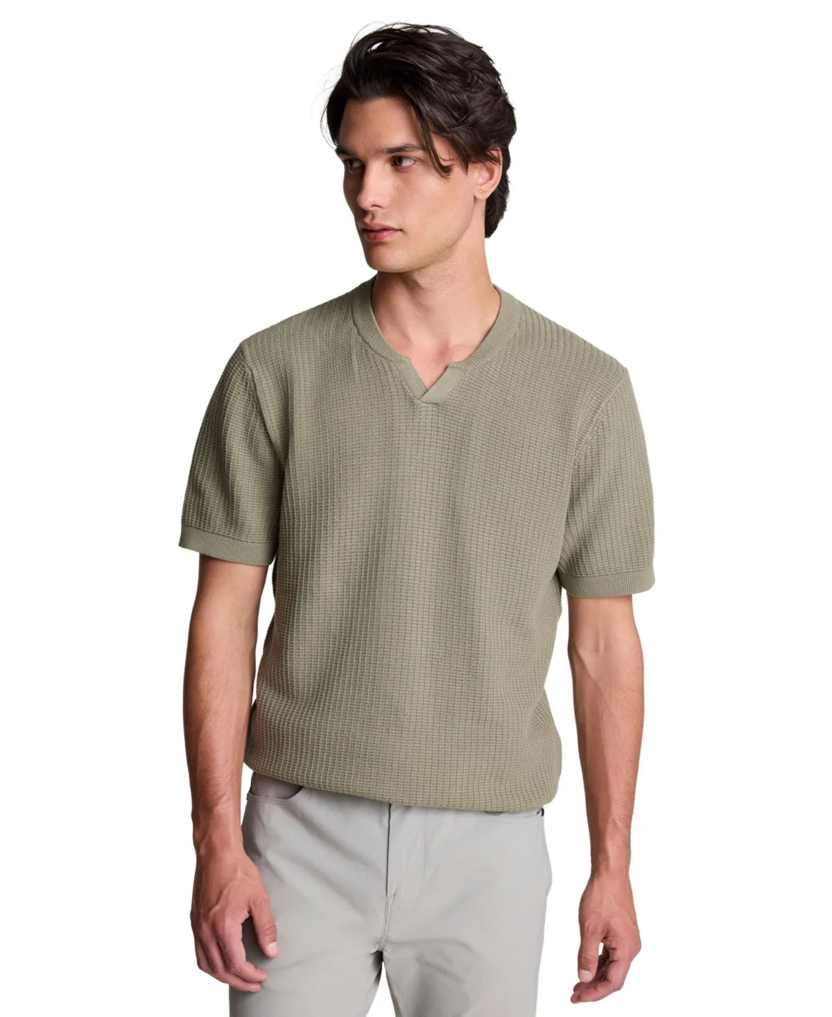 Waffle Knit Short-Sleeve Henley Sweater by Kenneth Cole