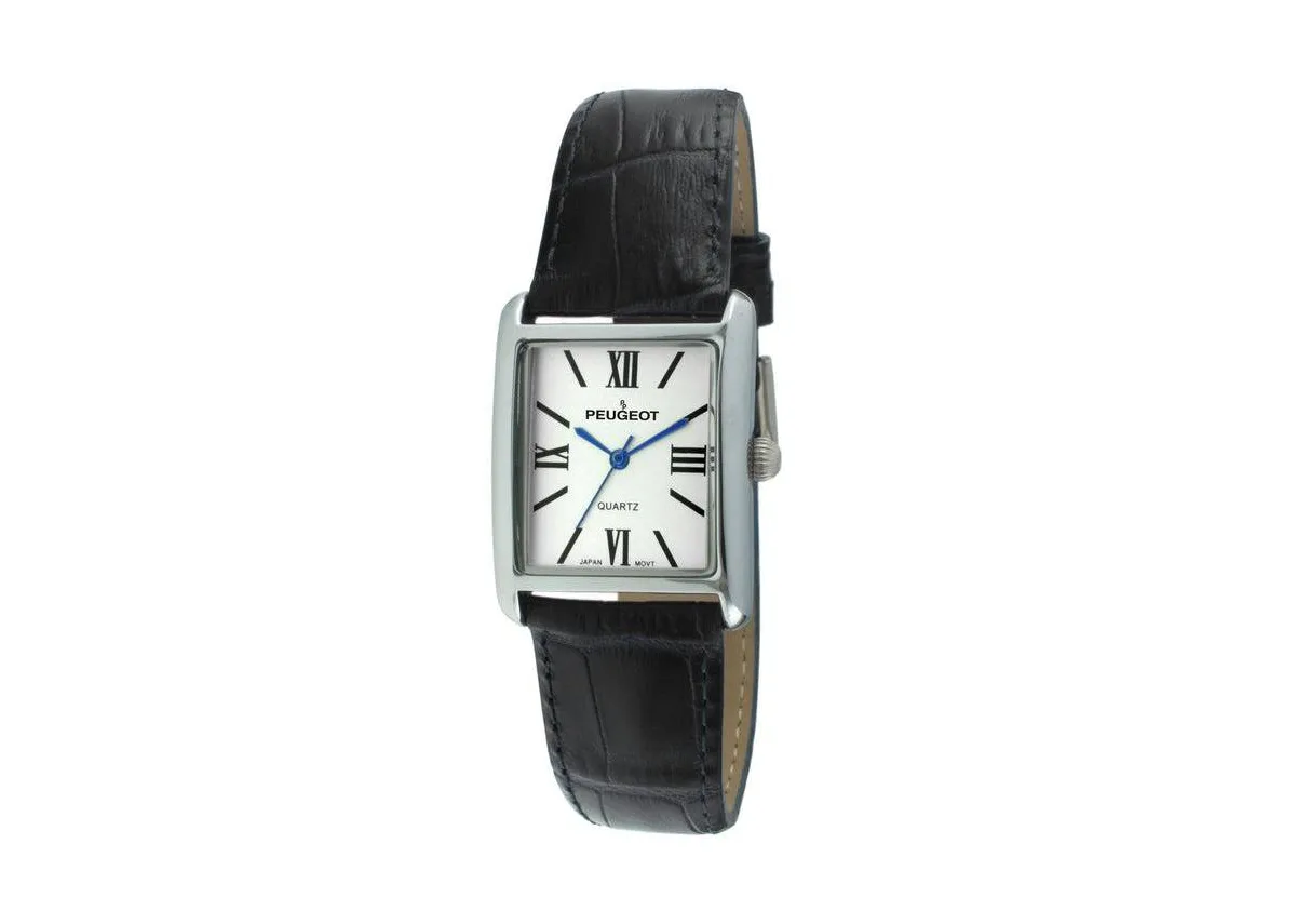 Tank Watch Roman Dial Case Leather Strap by Peugeot