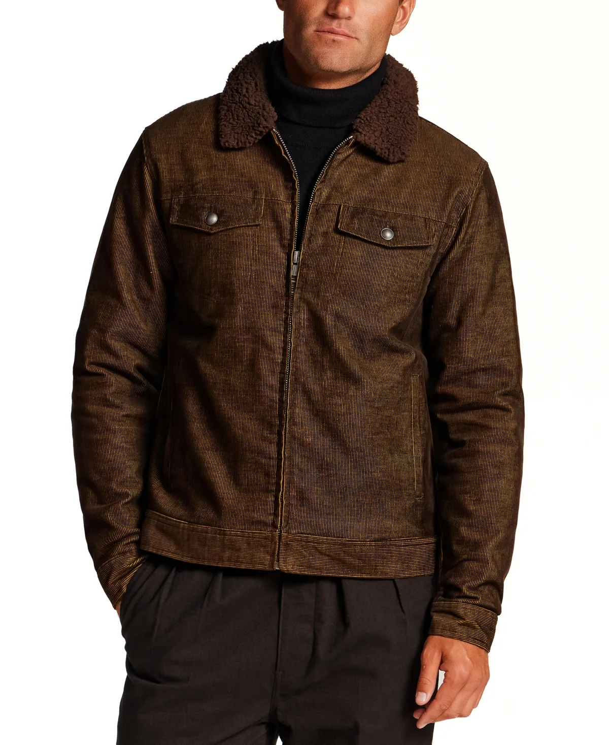 Sherpa-Lined Two-Tone Corduroy Trucker Jacket by Vintage & Black