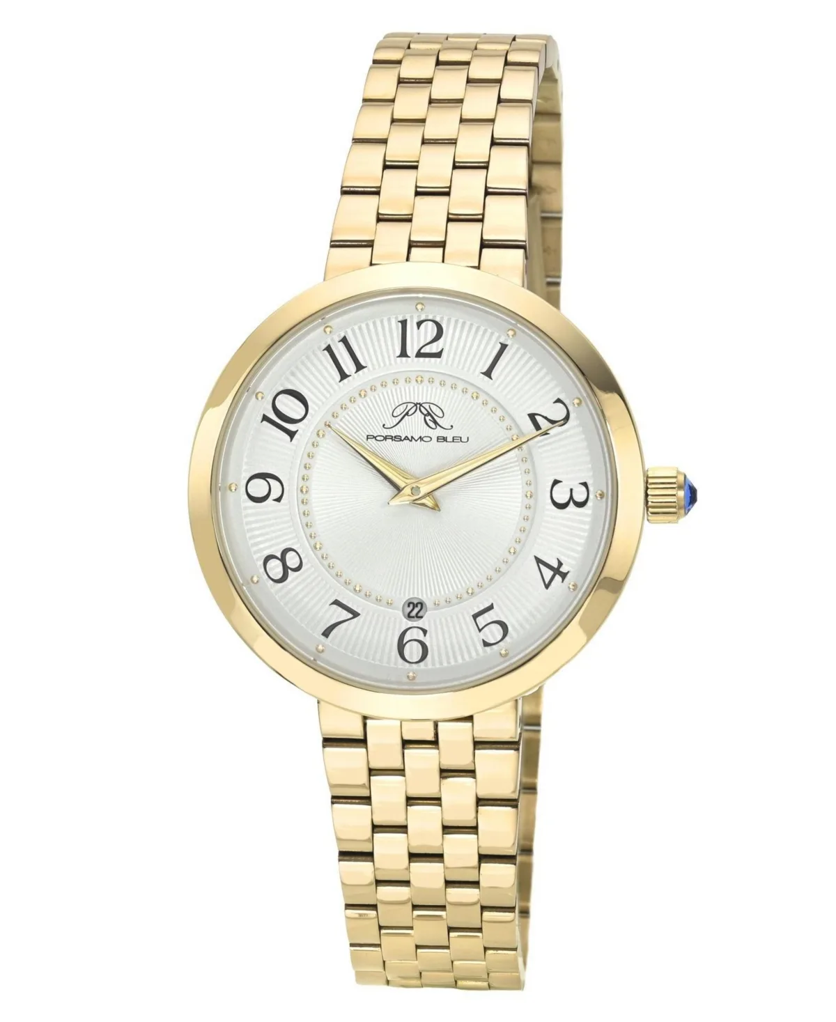 Quartz Clementine Guilloche Date Stainless Steel Watch, 36mm by Porsamo Bleu