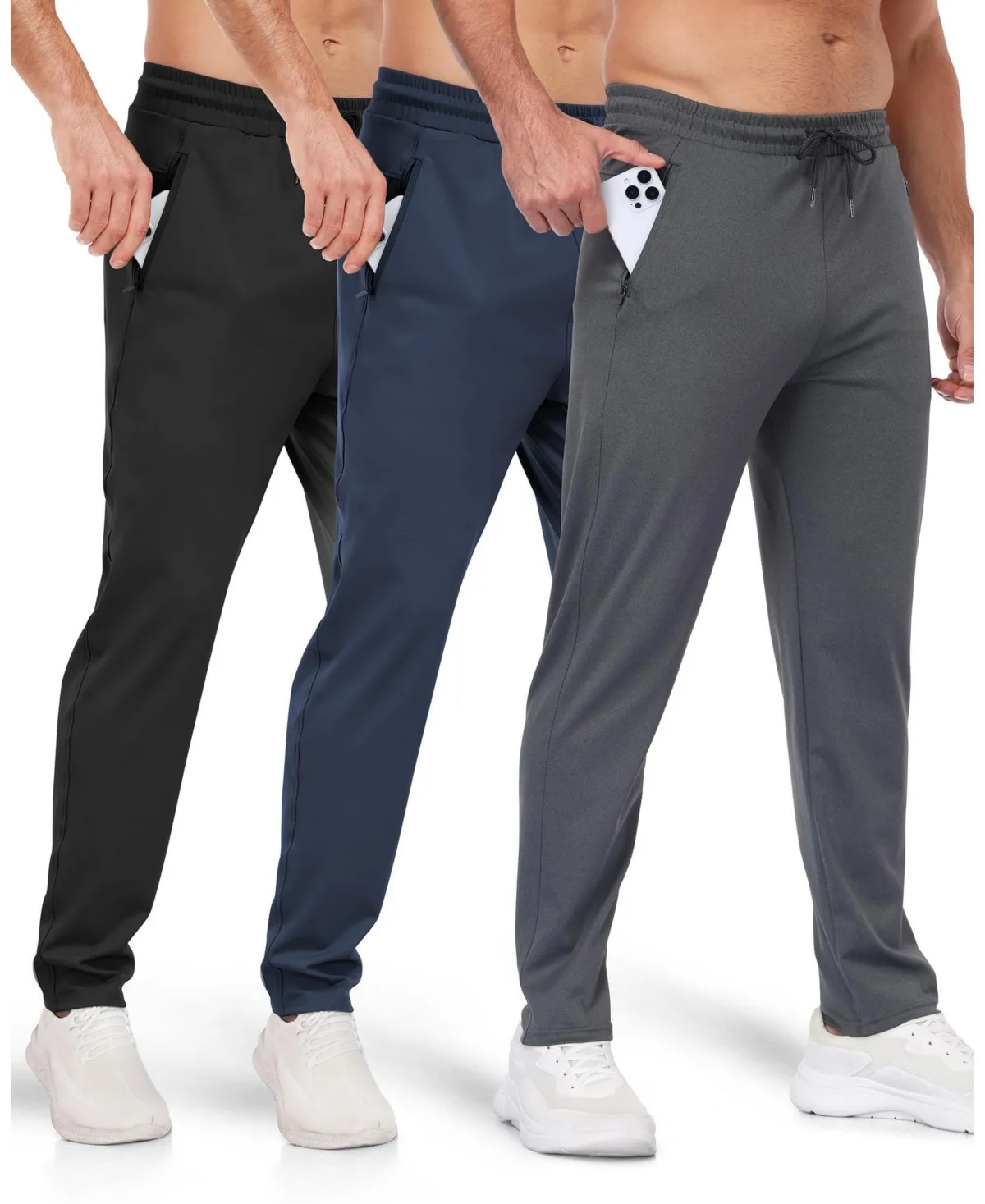3 Pack Athletic Pants with Zipper Pockets Running Gym Joggers by Gnuadz