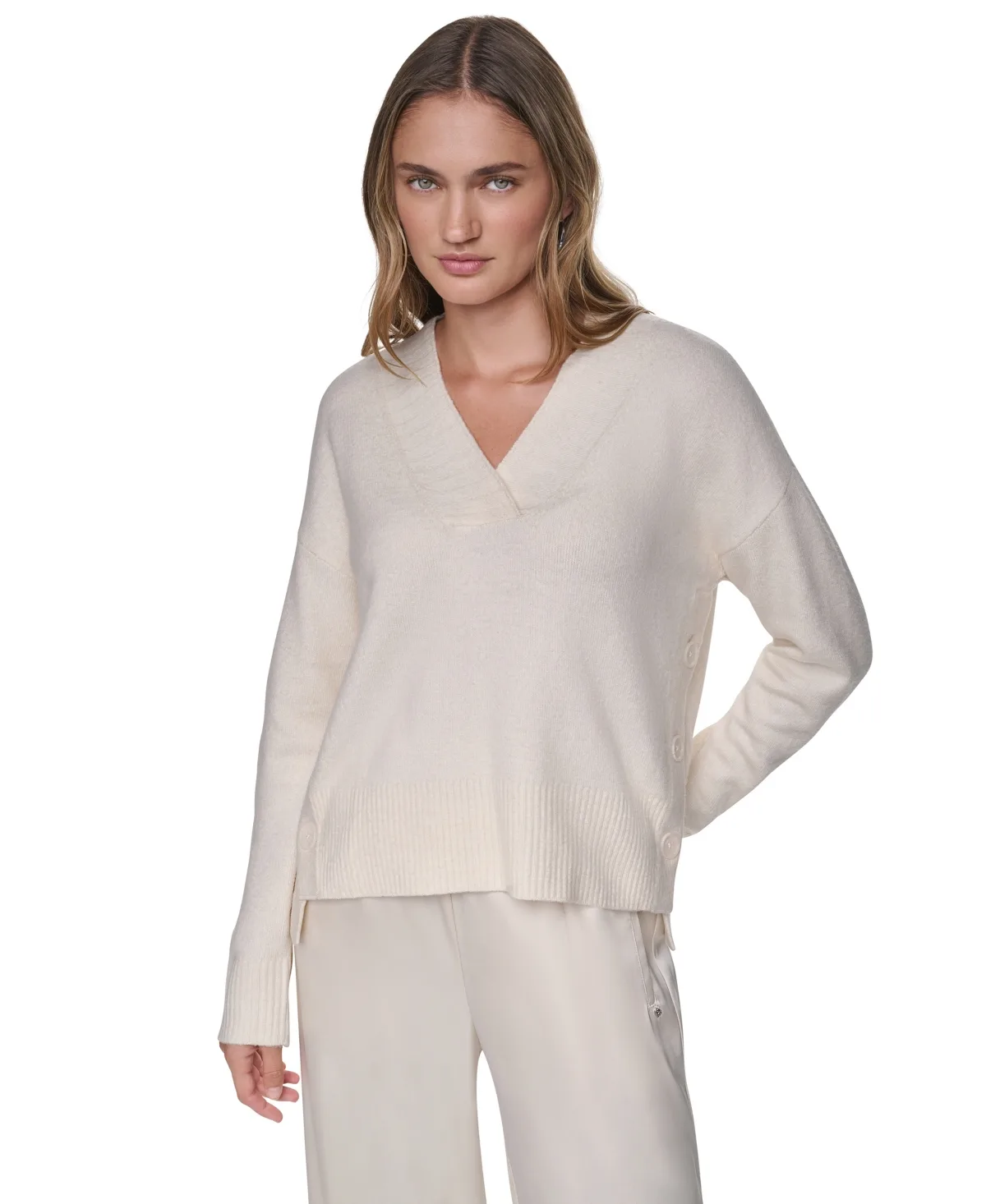 Jeans Oversized V-Neck Long-Sleeve Sweater by DKNY
