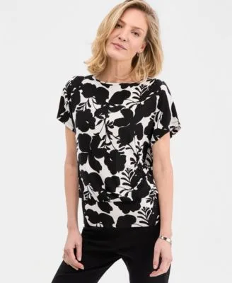 Banded Hem Short Sleeve Knit Top by JM Collection