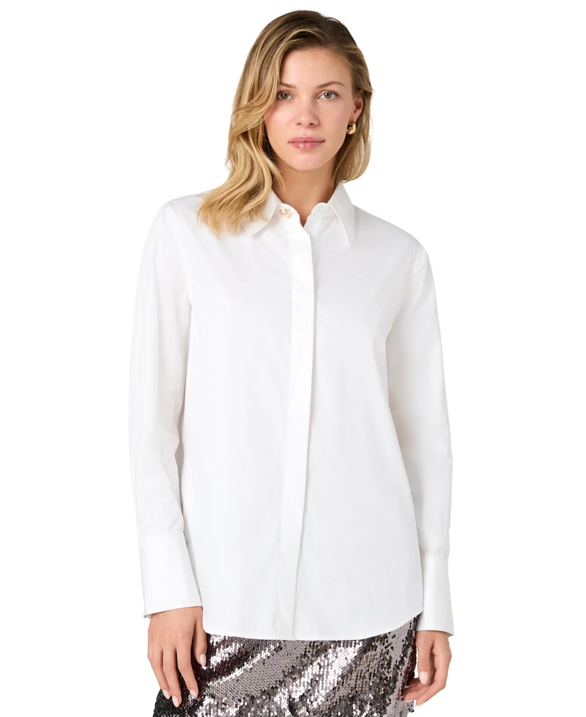 Alexis Long-Sleeve Point-Collar Cotton Shirt
