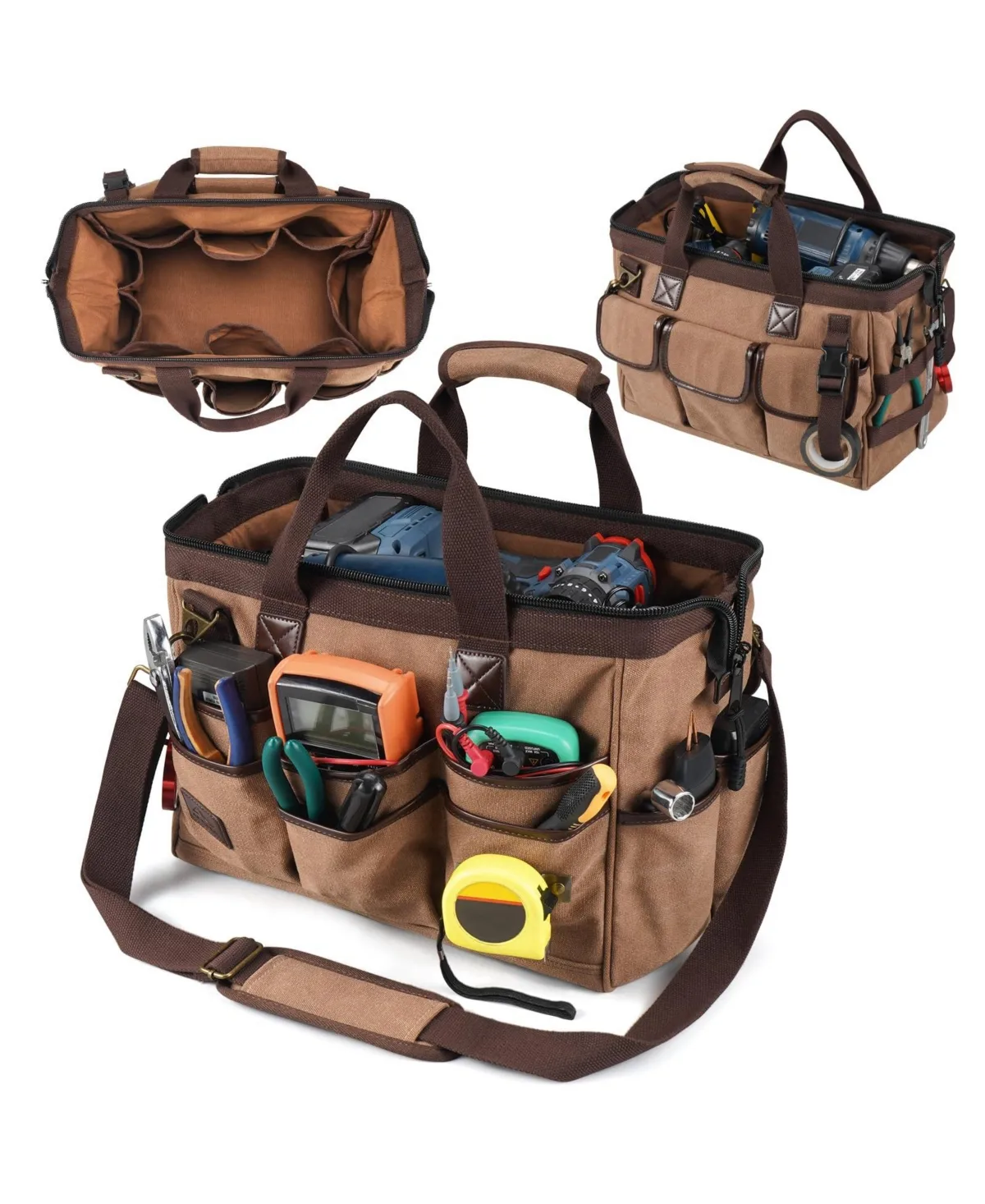 14IN Portable Electrician Tool Bag 21 Pockets Heavy Duty 16oz Canvas Tool Organizer by Xdovet