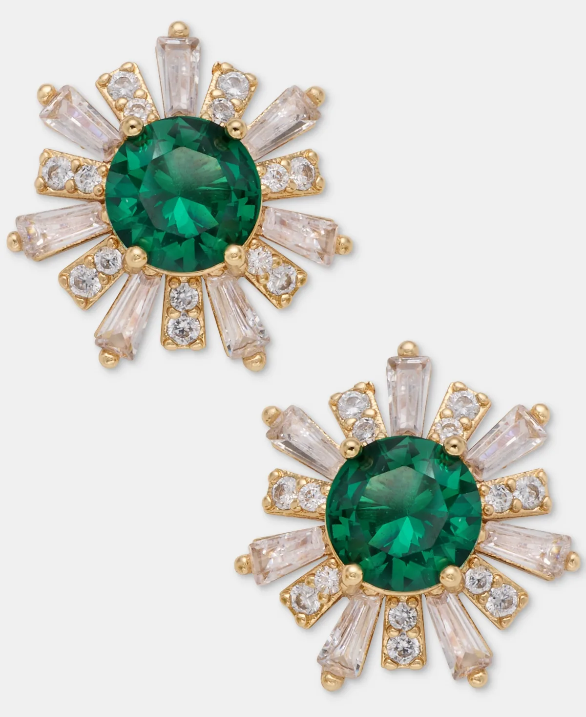 Cubic Zirconia Gold-Tone Floral Stud Earrings