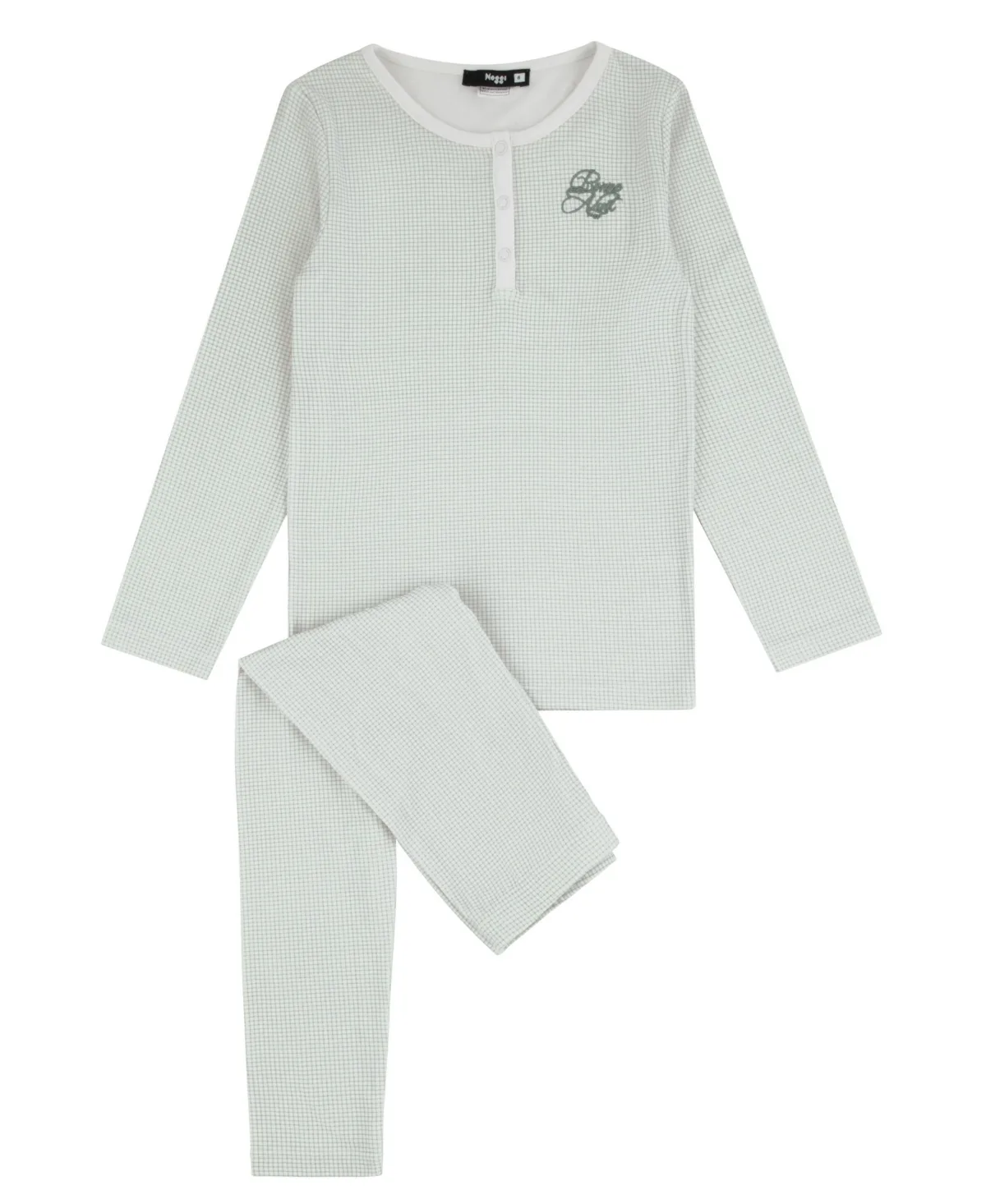 Gingham Long-Sleeve Henley Top and Pants, 2-Piece Set by Noggiwear