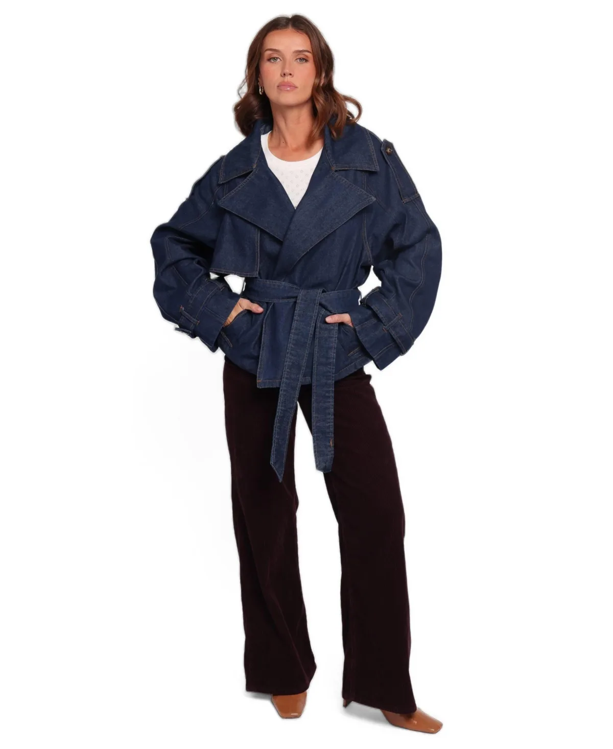 Miranda Cropped Denim Trench Jacket by Petal and Pup