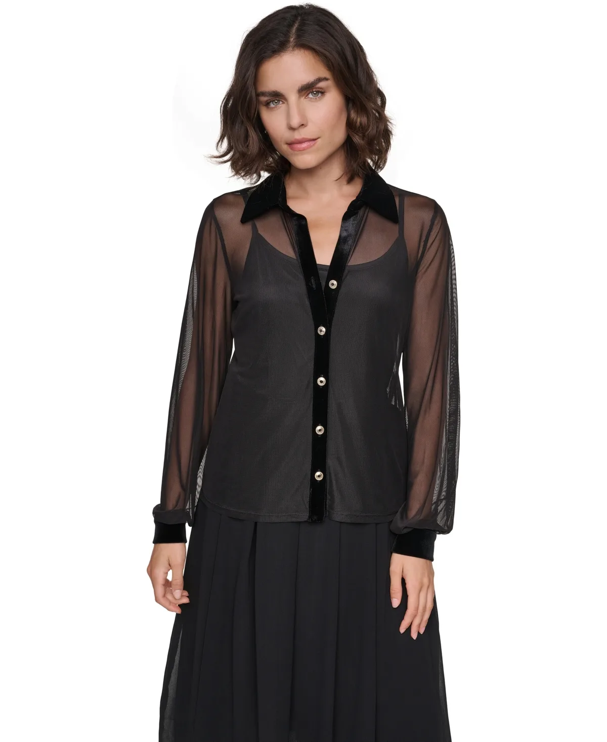 Mesh Sheer Long-Sleeve Shirt by Karl Lagerfeld