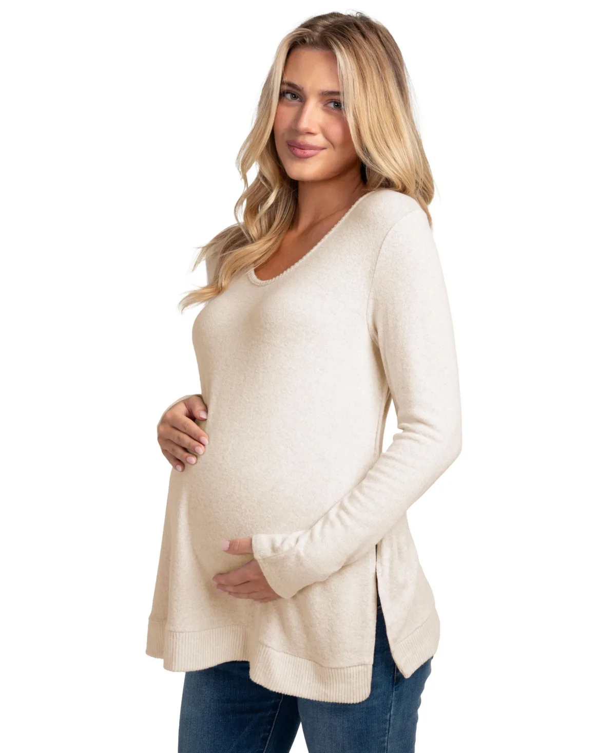 Maternity Scoop Neck Long-Sleeve Sweater by Hello Miz