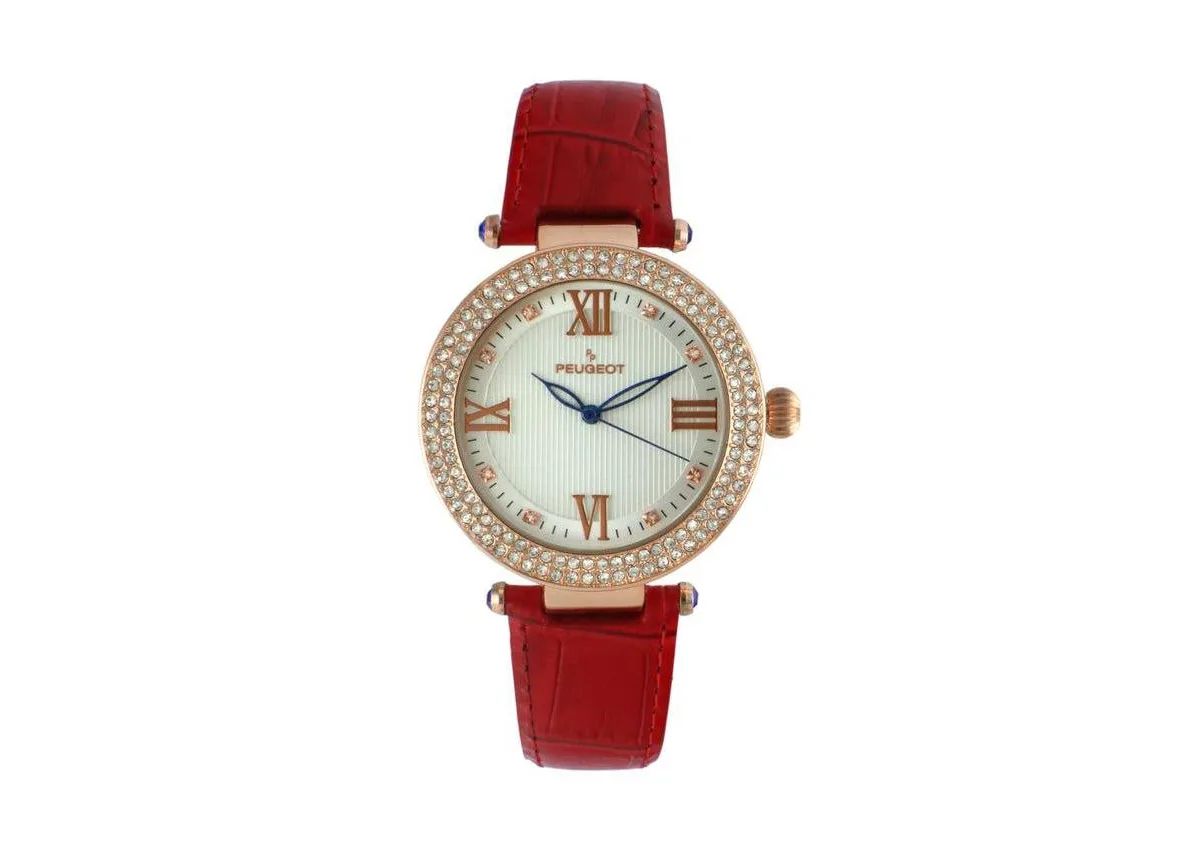 Crystal Leather Strap Watch by Peugeot