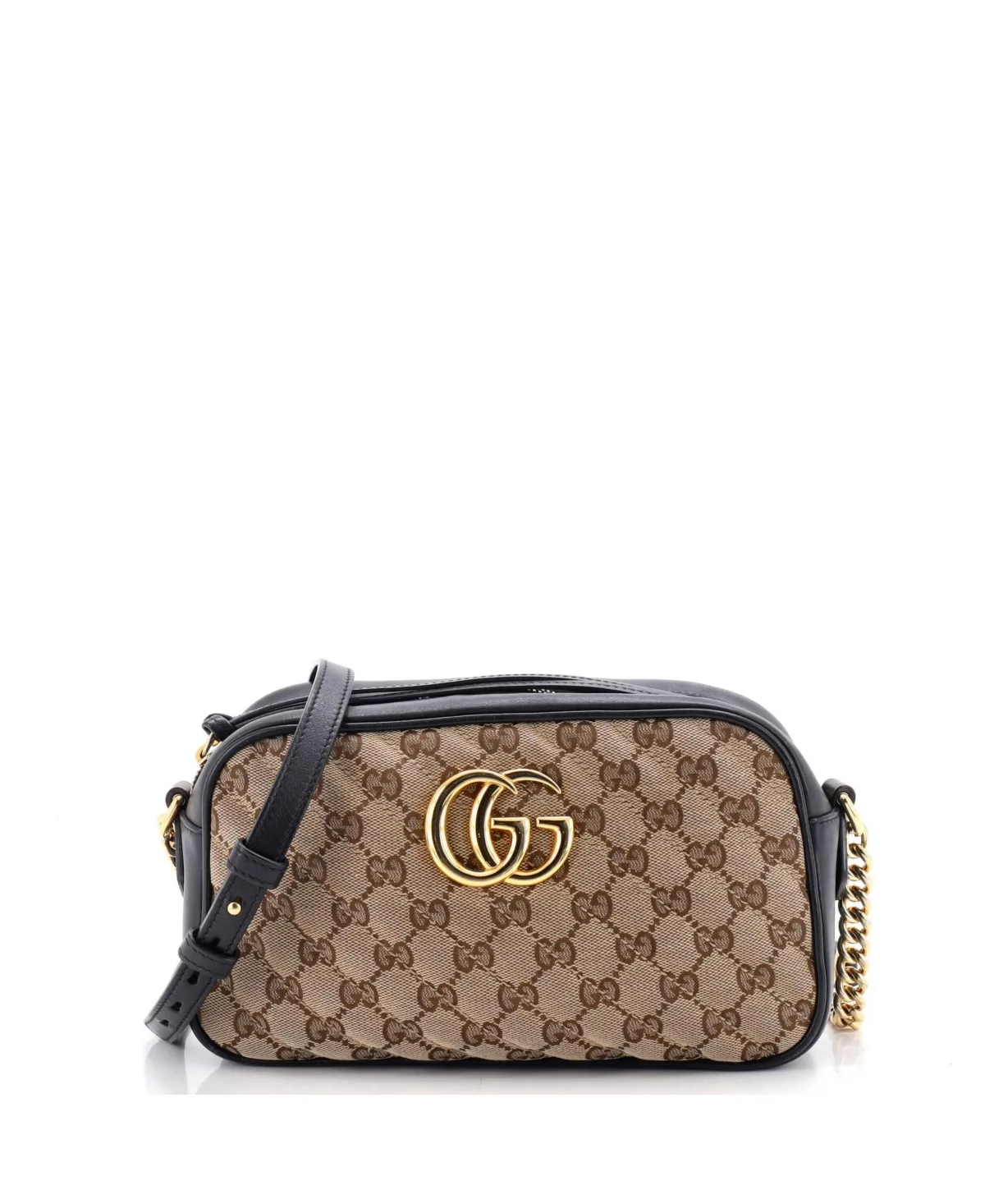 Pre-Owned Gucci Small Gg Marmont Shoulder Bag Diagonal Quilted Gg Canvas with Leather by Gucci