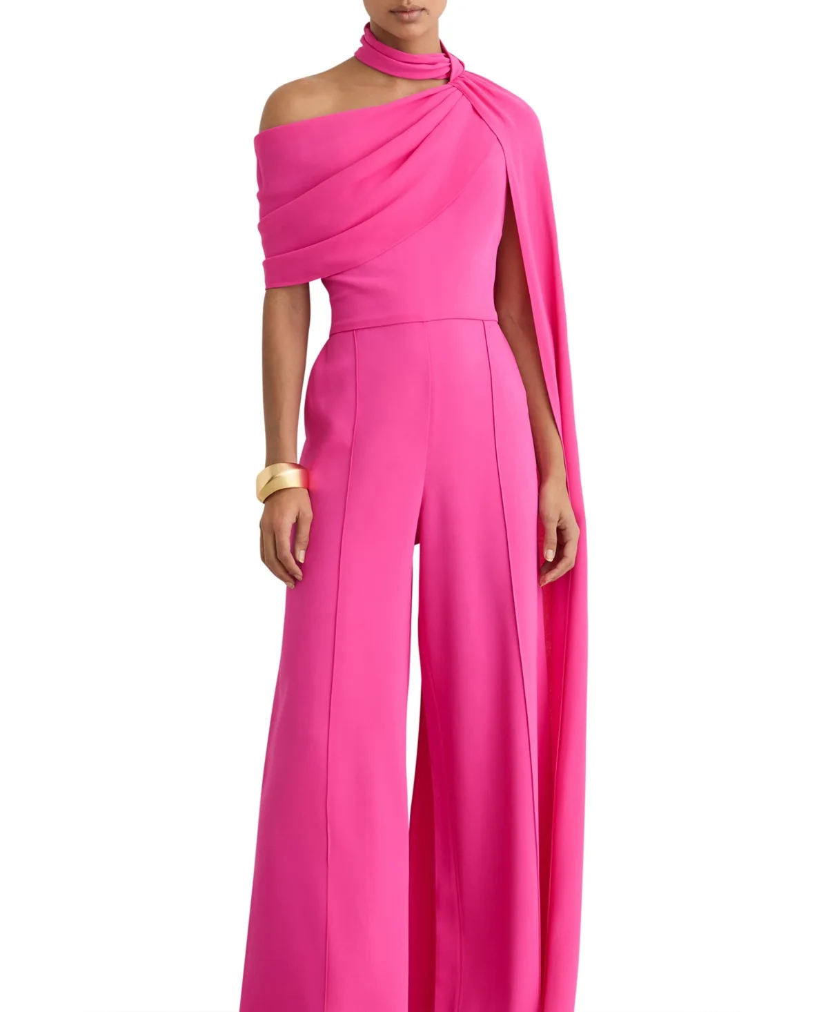 One-Shoulder Drape Wide-Leg Jumpsuit by Reiss