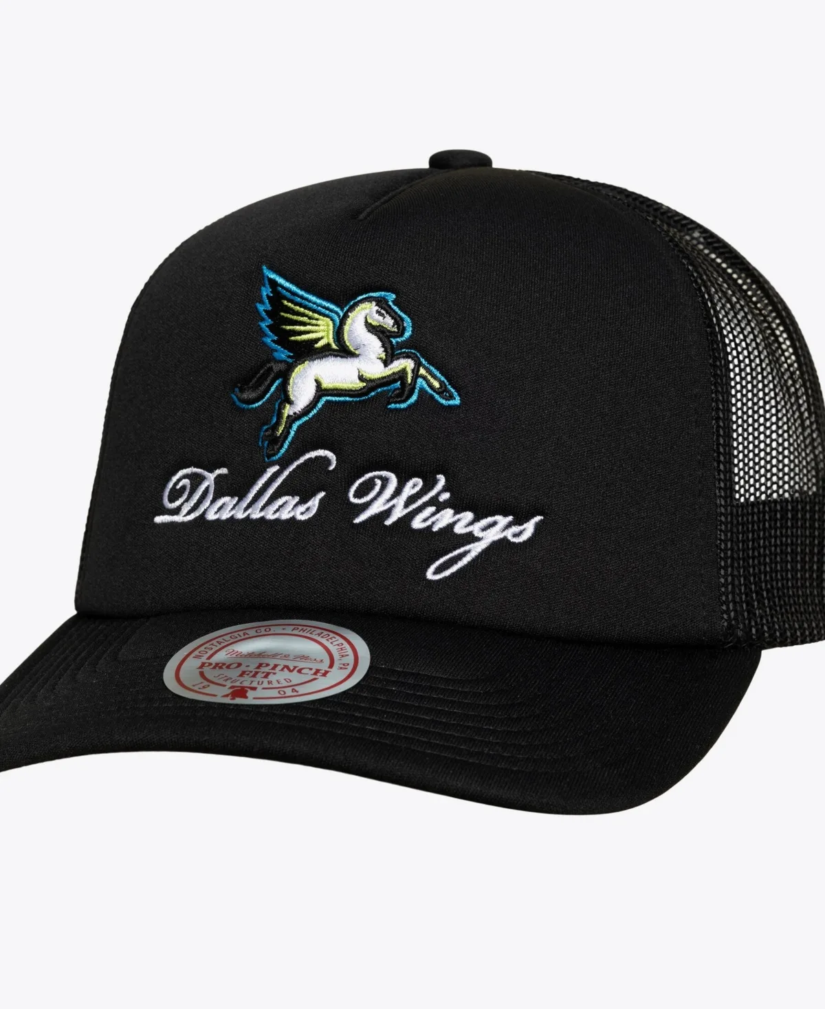 Dallas Wings Script Pro Pinch Adjustable Trucker Hat by Mitchell & Ness