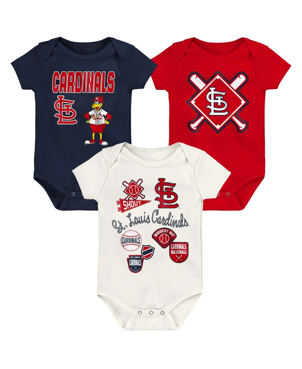 St. Louis Cardinals Screen-Print Bodysuits, 3-Piece Set by Outerstuff
