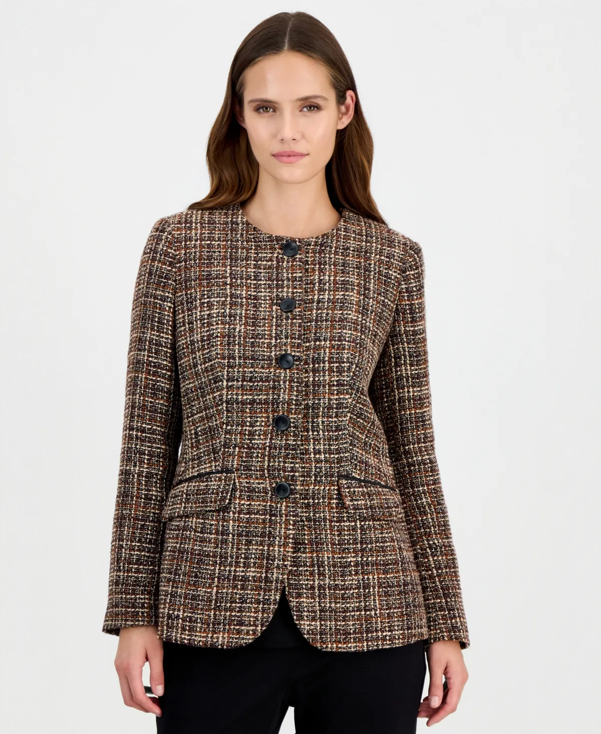 Collarless Plaid Blazer by Anne Klein