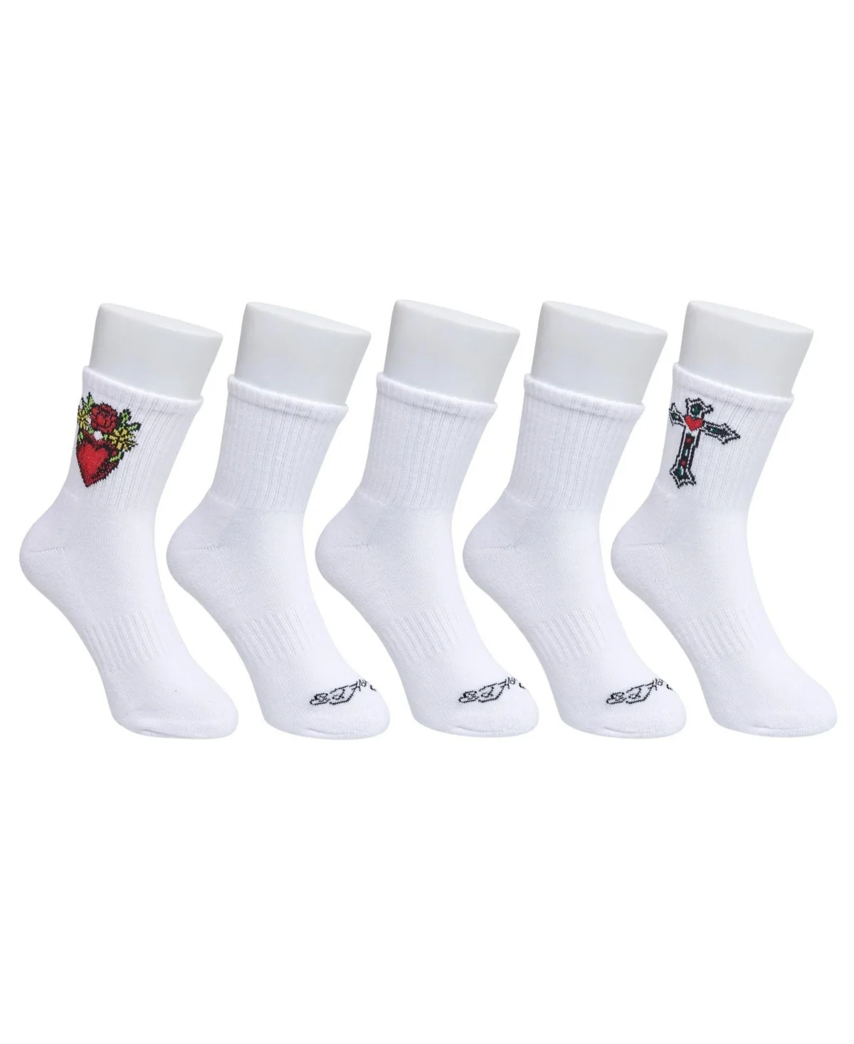 Heart Print Half Cushion Arch Support Crew Socks, 5-Pack by Ed Hardy