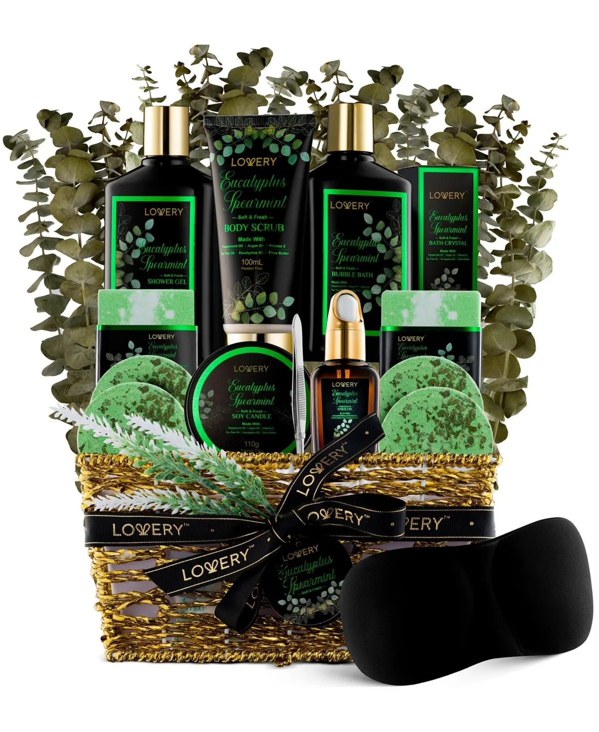 Eucalyptus Spearmint Home Spa Body Care Gift Set, 17 Piece Natural Bath Gift Basket by Lovery