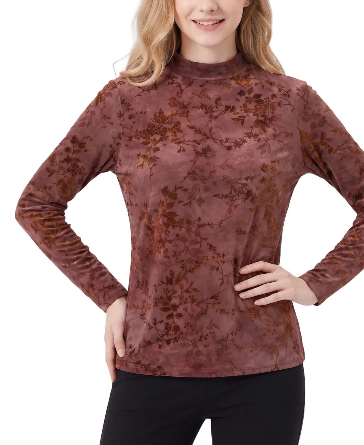 Mock-Neck Long-Sleeve Floral Top by Ny Collection