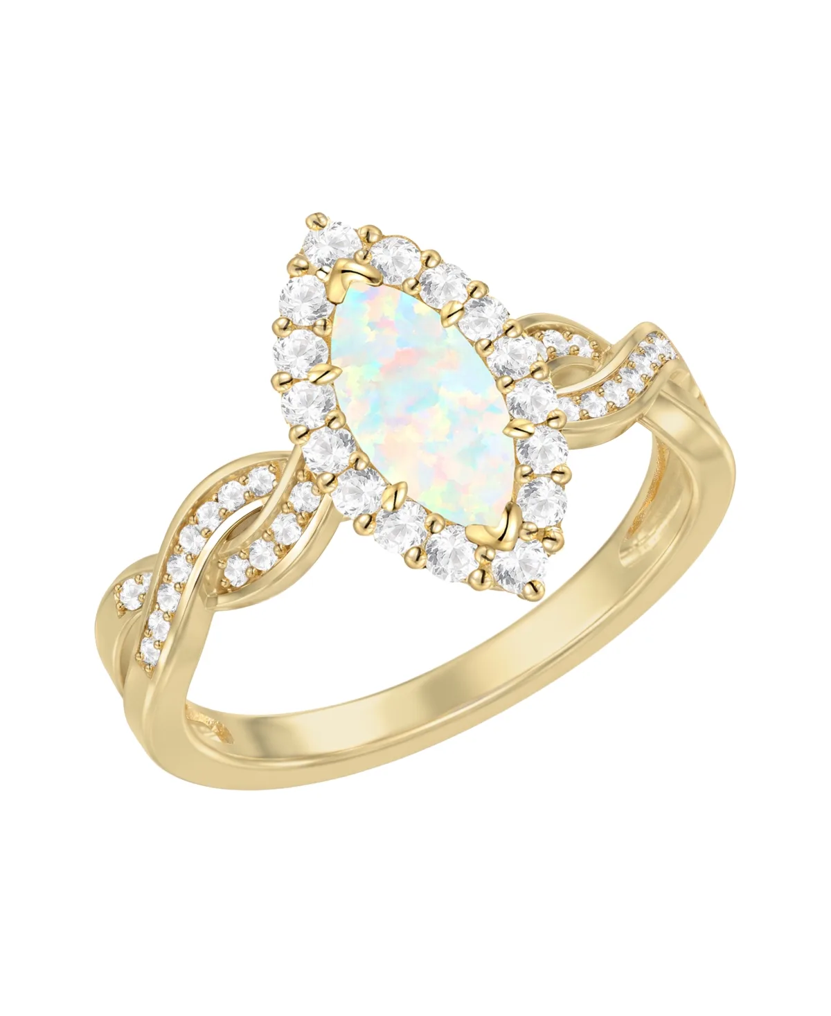 Lab-Grown Opal (1/5 ct. t.w.) & Lab-Grown White Sapphire (3/4 ct. t.w.) Ring in 14k Gold Over Sterling Silver