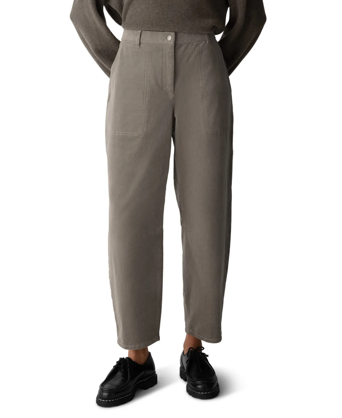 Ankle Arch Corduroy Mid-Rise Pants by Eileen Fisher