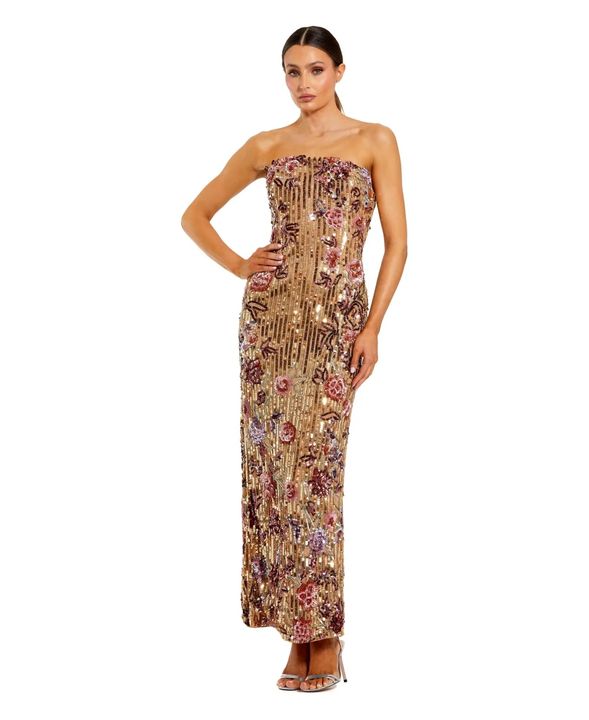 Mac Duggal Floral Embellished Strapless Column Dress by M.A.C.