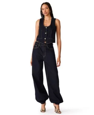 Fontana Denim Scoop Neck Cropped Vest the Soho Mid Rise Wide Leg Jeans by Steve Madden