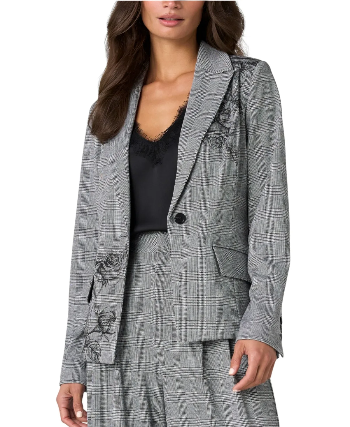 Plaid Notch-Collar Blazer by Liverpool Los Angeles