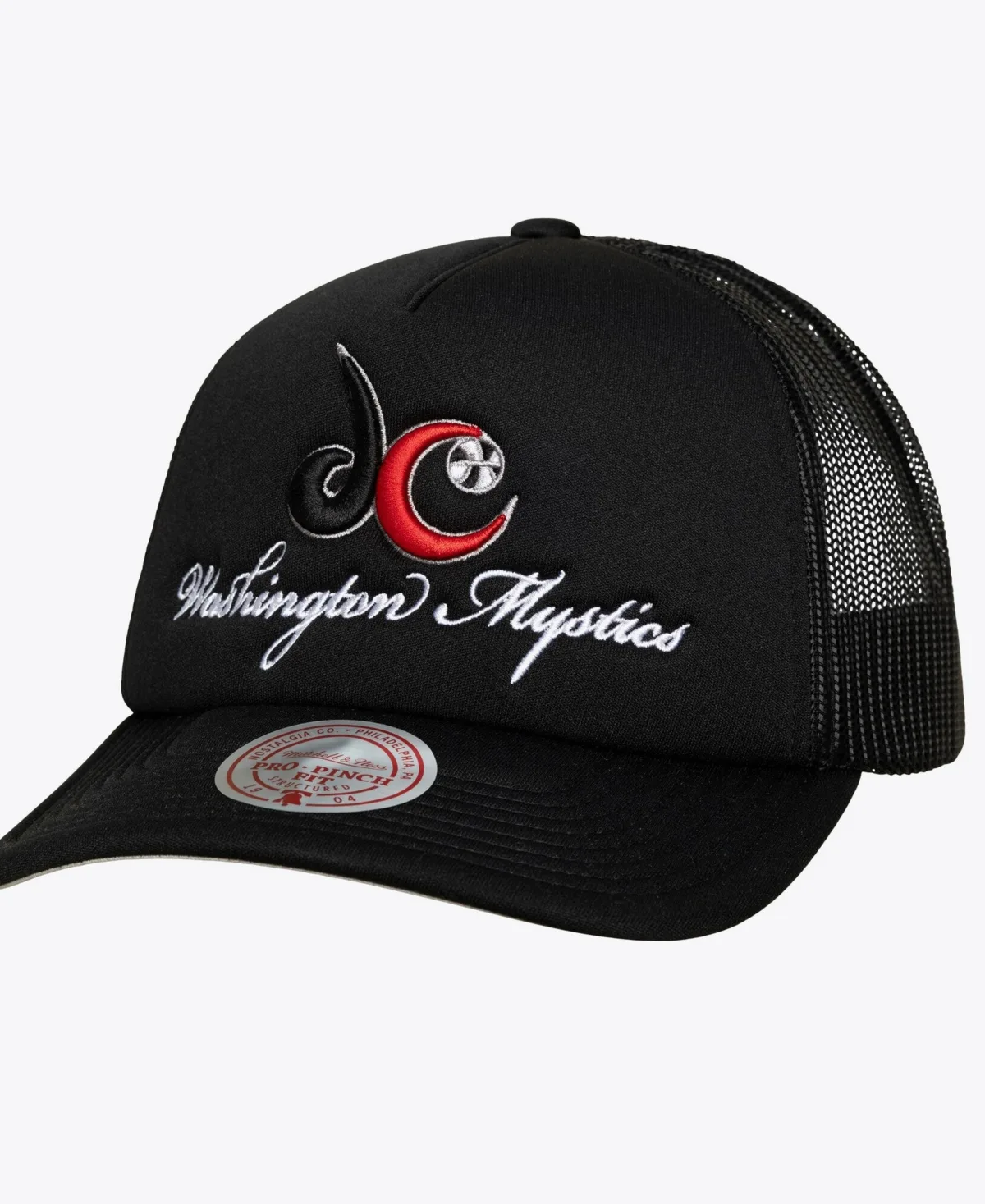 Washington Mystics Script Pro Pinch Adjustable Trucker Hat by Mitchell & Ness