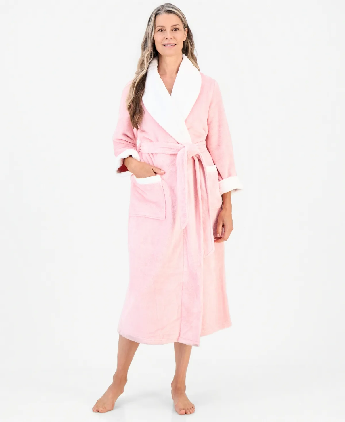 Long Plush Fleece-Trim Robe
