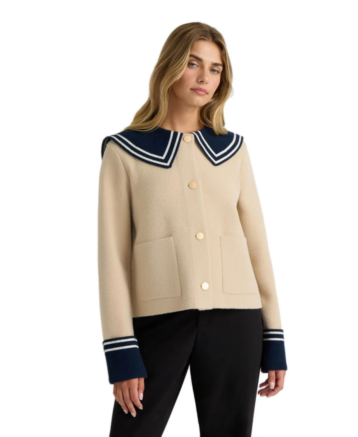 Sailor Collar Cropped Knit Coatigan by Nvlt