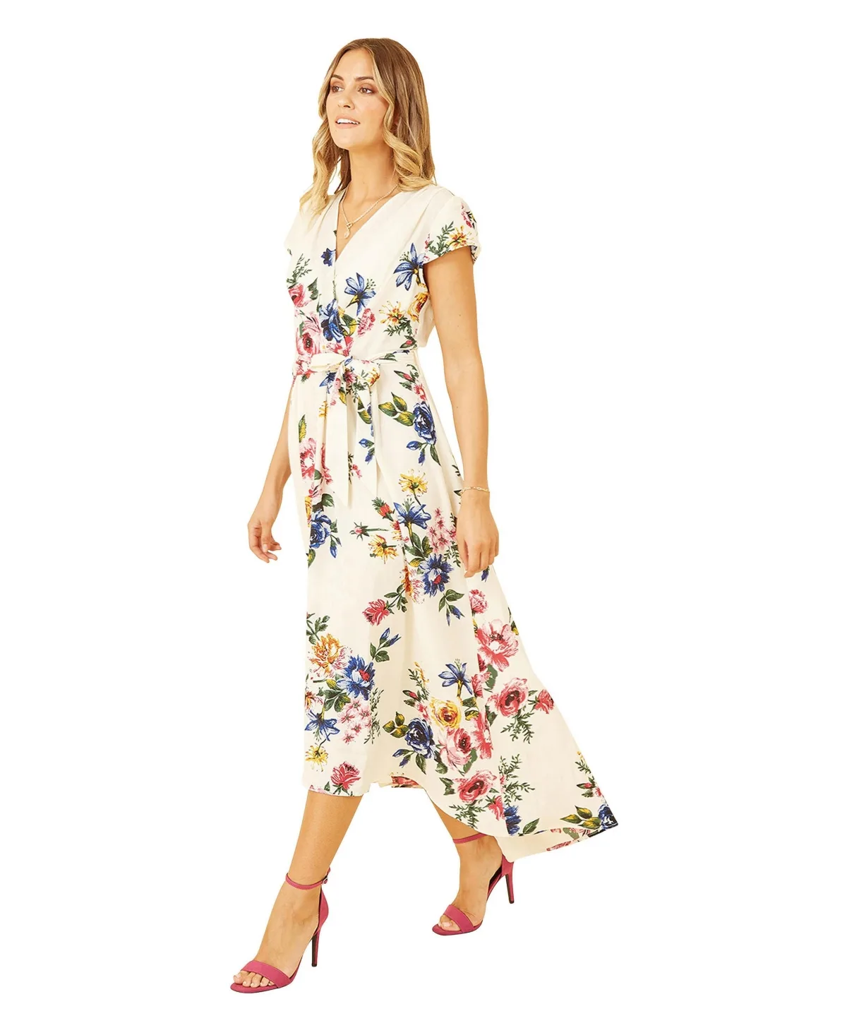 Floral Print Dip Hem Wrap Dress