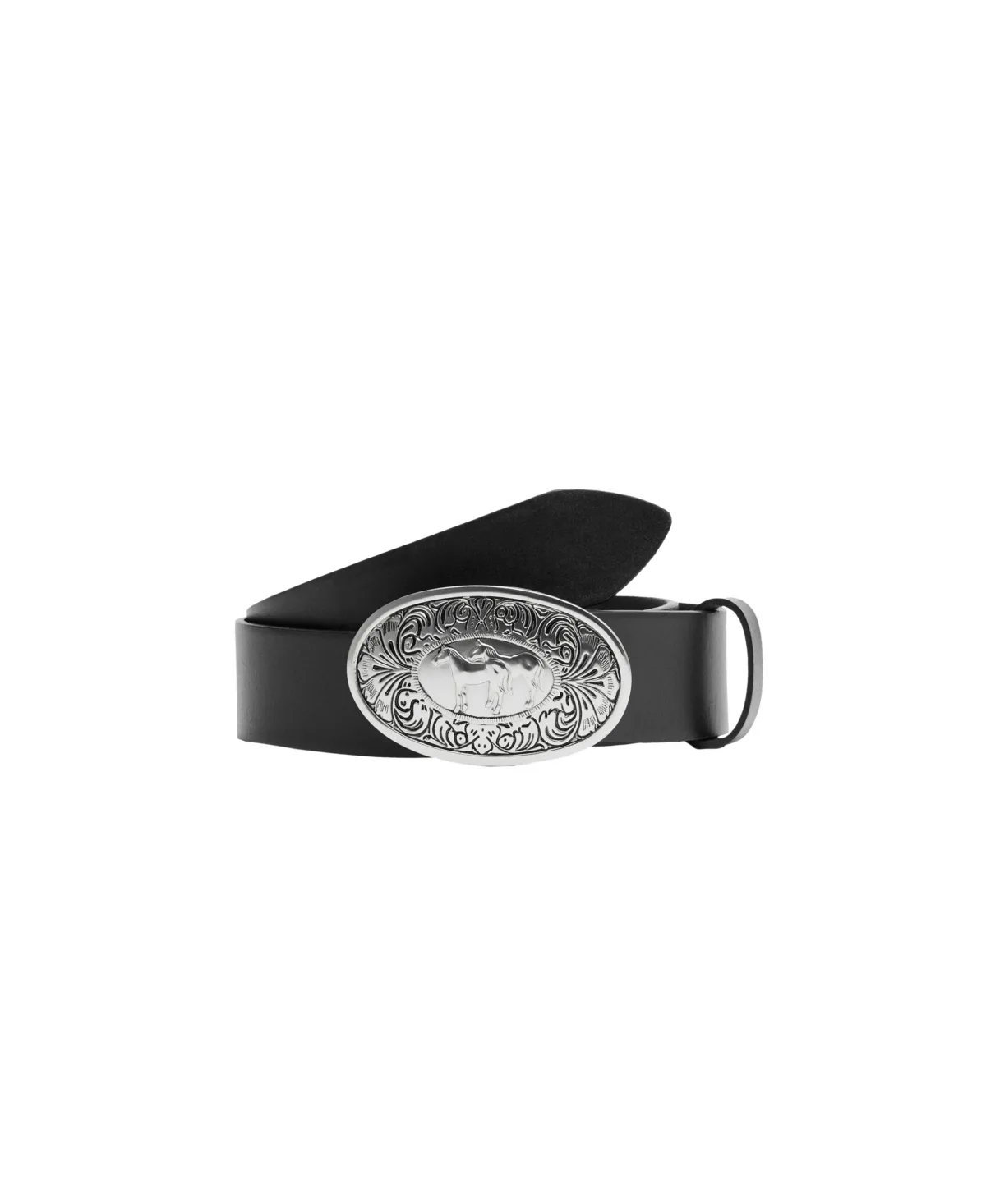 Engraved Buckle Leather Belt