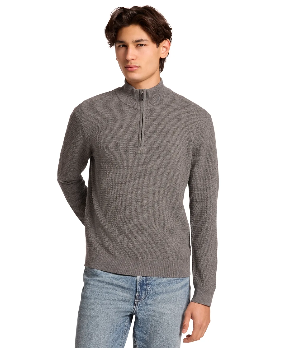 Quarter-Zip Waffle-Knit Sweater