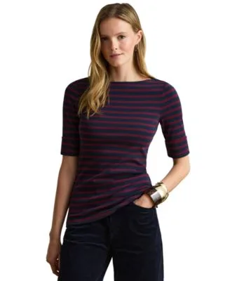Striped Stretch Cotton Boat Neck Top by Ralph Lauren