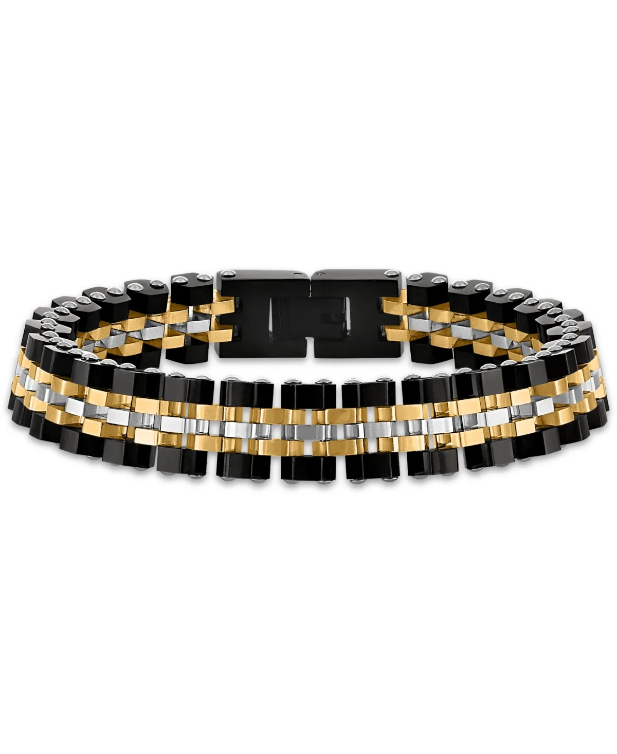Tri-Color Polished Hexagon Links Bracelet - Stainless Steel by Esquire Mens Jewelry