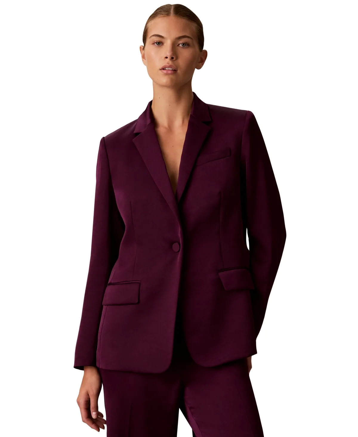 Slim-Fit Notch-Collar Satin Blazer