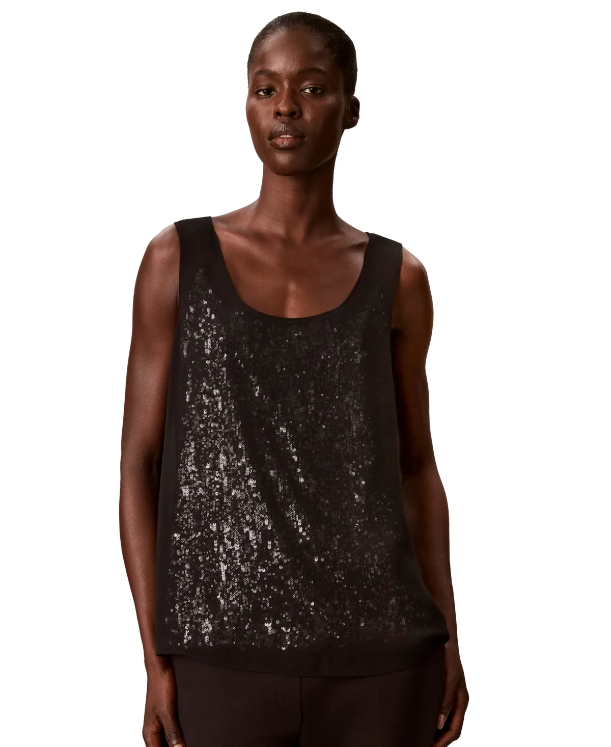 Double Layer Scoop N Sequin Tank Top by Calvin Klein